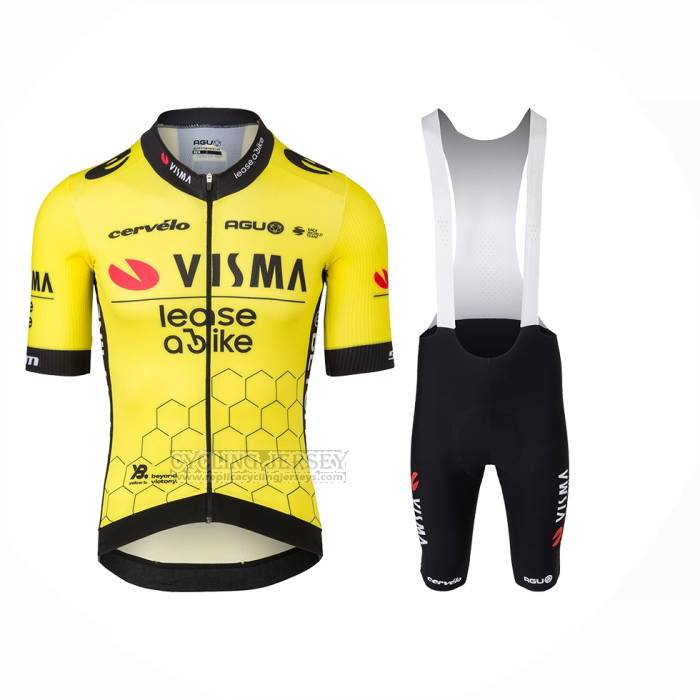 2024 Cycling Jersey Jumbo Visma Yellow Black Short Sleeve And Bib Short
